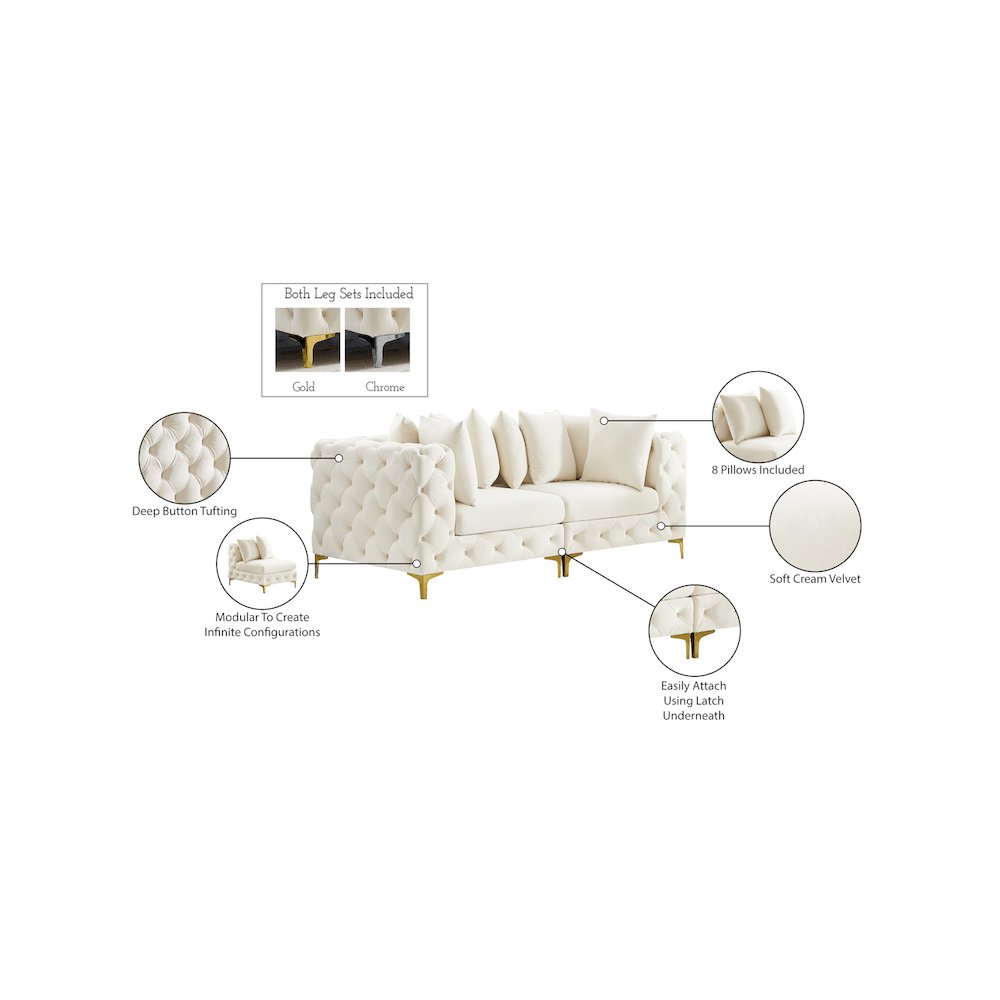 Tremblay Cream Velvet Modular Sofa