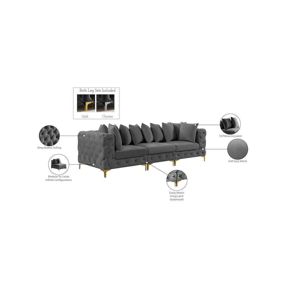 Tremblay Grey Velvet Modular Sofa