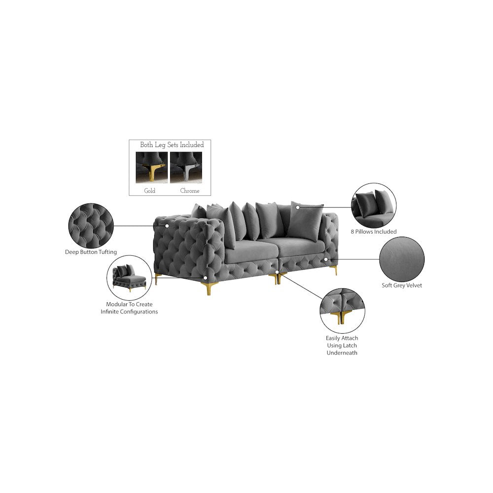 Tremblay Grey Velvet Modular Sofa