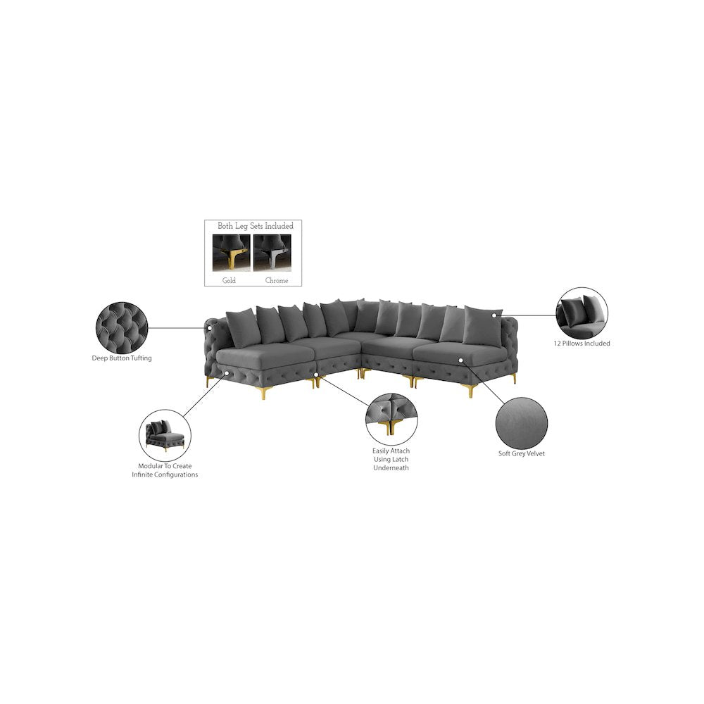 Tremblay Grey Velvet Modular Sectional
