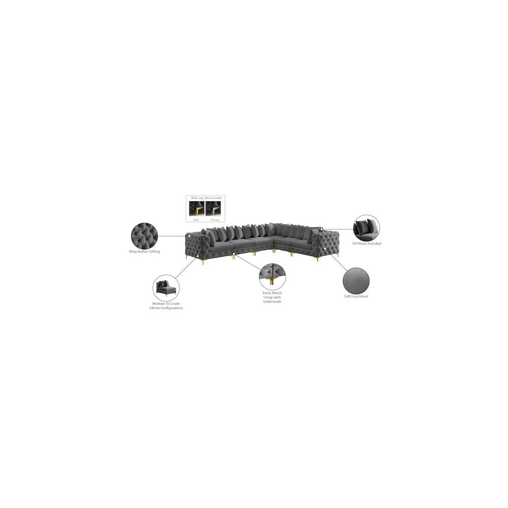 Tremblay Grey Velvet Modular Sectional