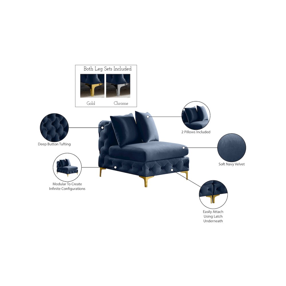 Tremblay Navy Velvet Armless Chair