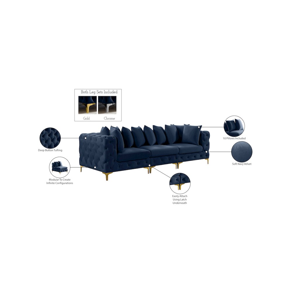 Tremblay Navy Velvet Modular Sofa