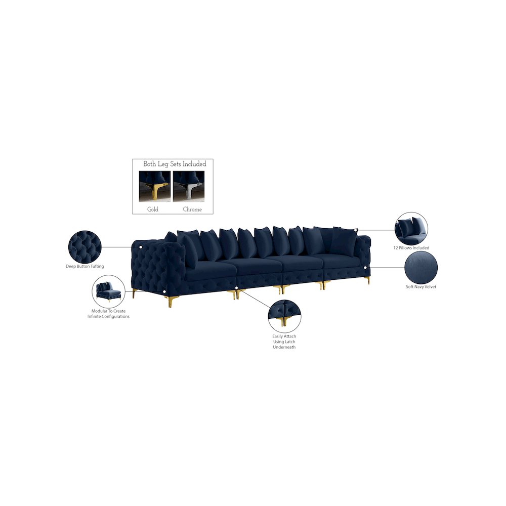 Tremblay Navy Velvet Modular Sofa