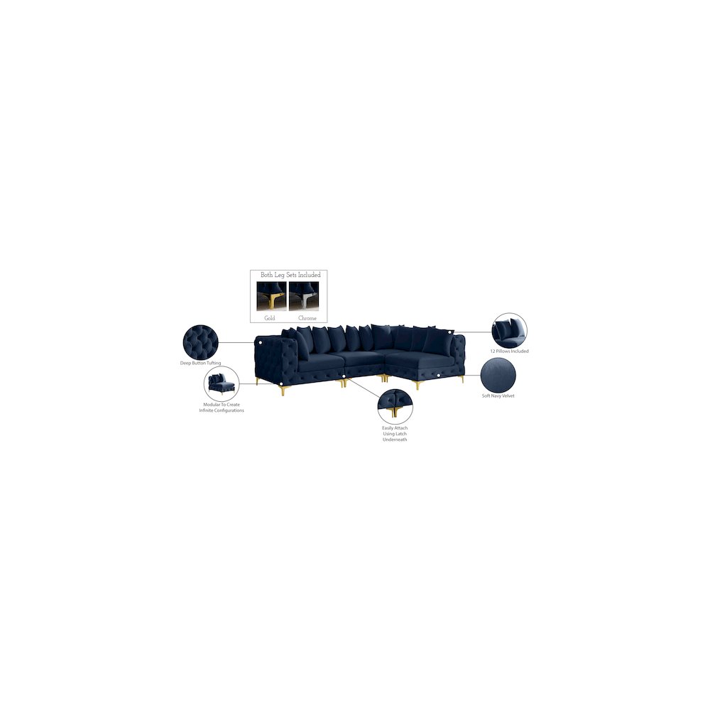 Tremblay Navy Velvet Modular Sectional