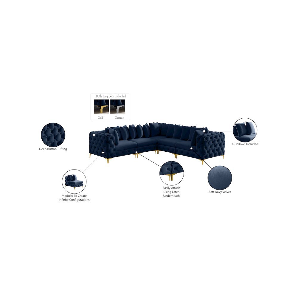 Tremblay Navy Velvet Modular Sectional