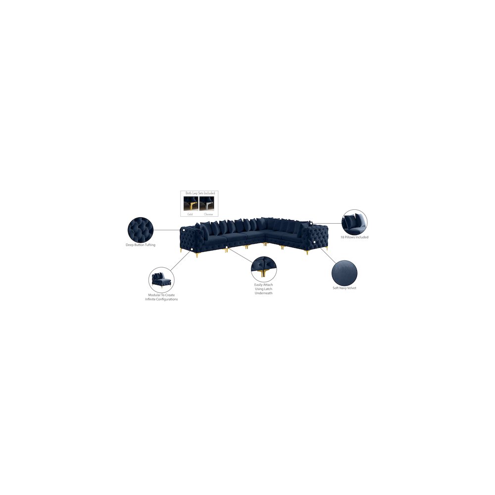 Tremblay Navy Velvet Modular Sectional