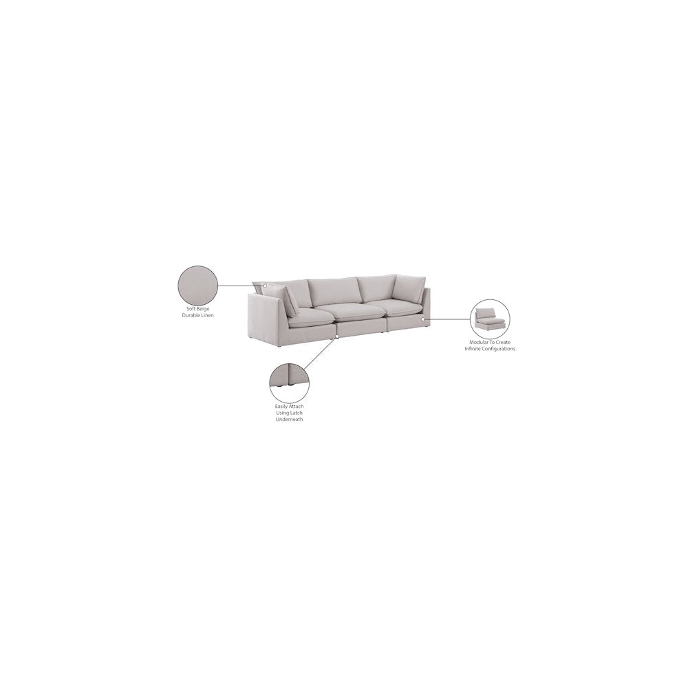 Mackenzie Beige Durable Linen Textured Modular Sofa