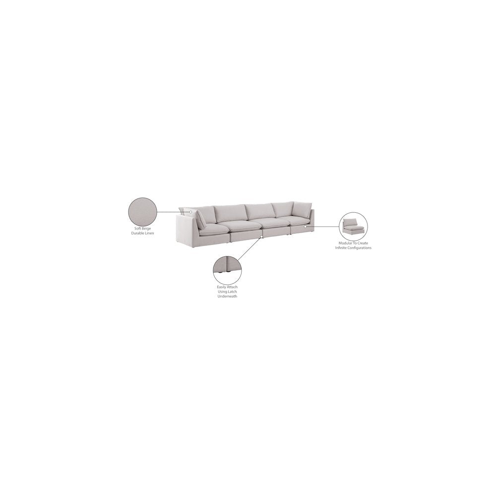 Mackenzie Beige Durable Linen Textured Modular Sofa
