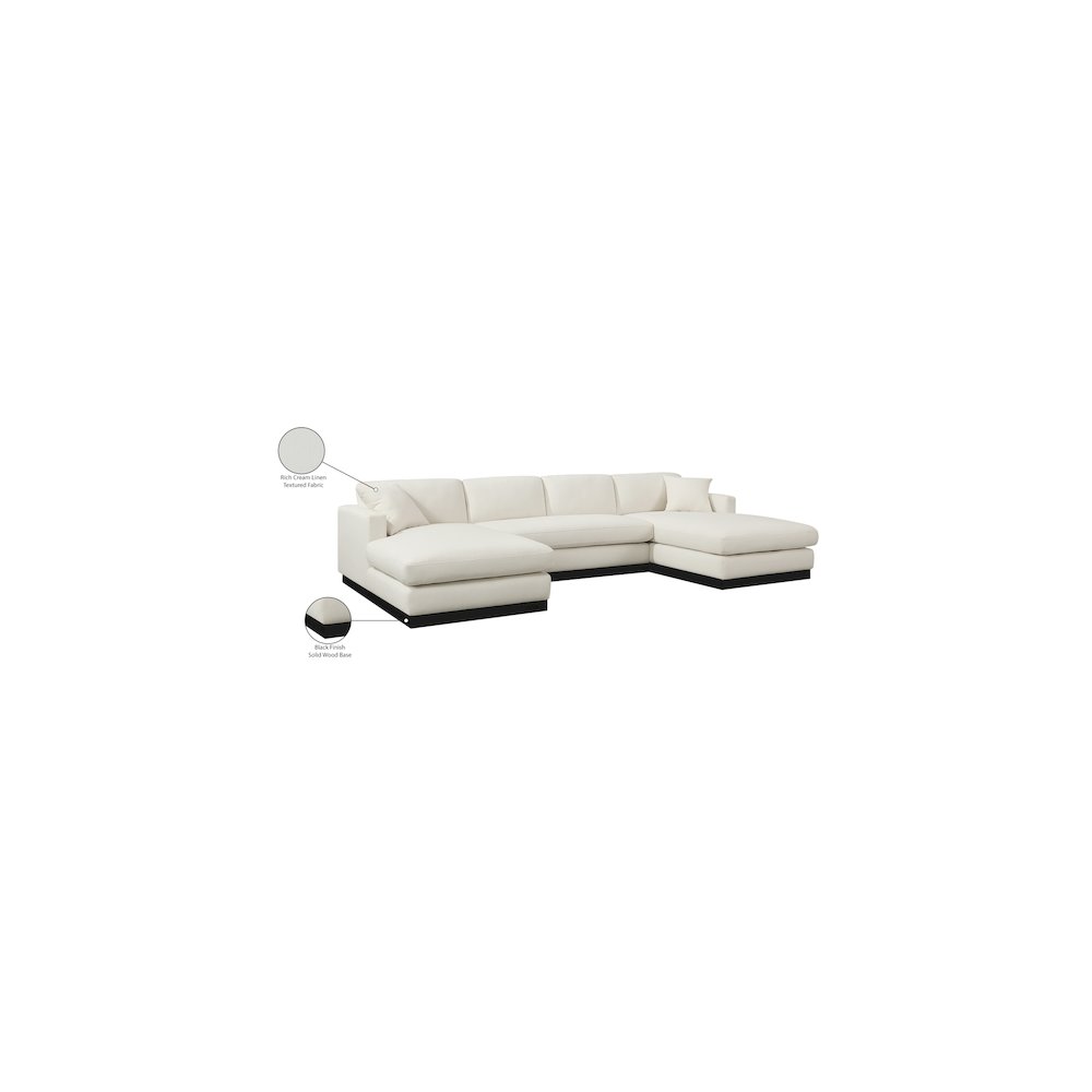 Johanna Cream Linen Textured Fabric 3pc. Sectional