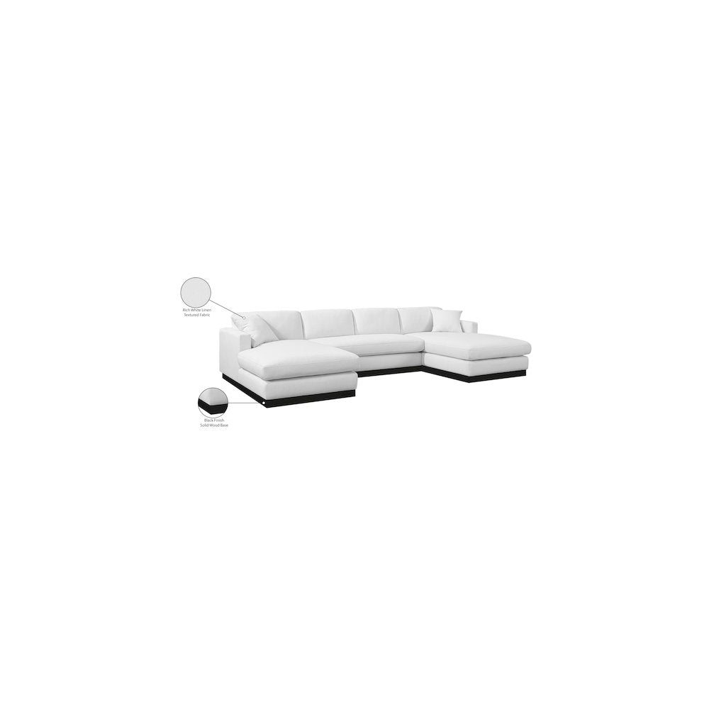 Johanna White Linen Textured Fabric 3pc. Sectional
