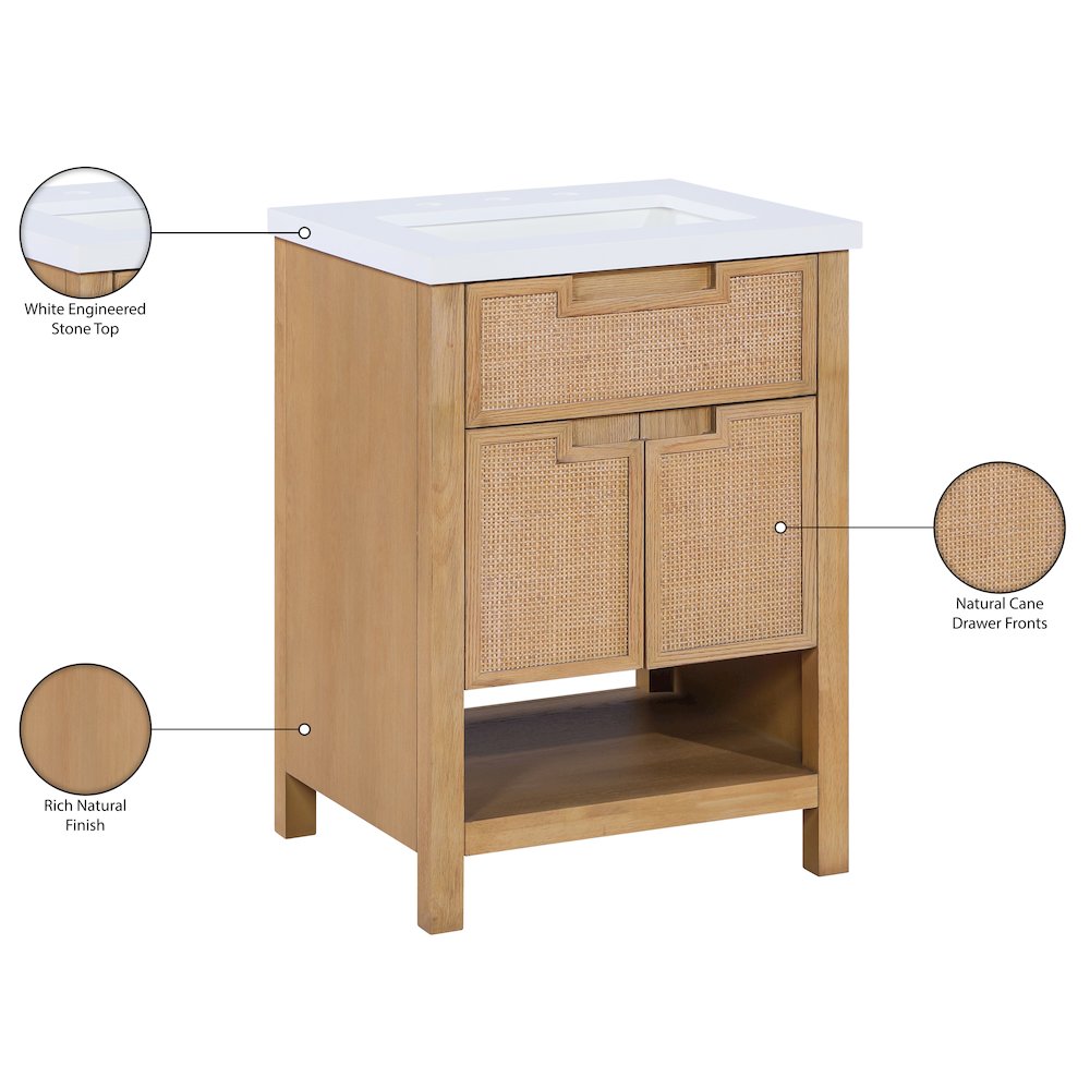 Soren 24" Natural Engineered Stone And Solid Wood Bathroom Vanity