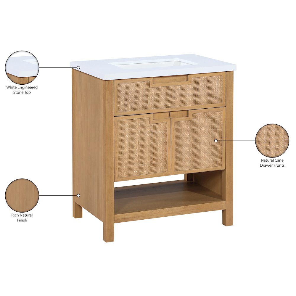Soren 30" Natural Engineered Stone And Solid Wood Bathroom Vanity