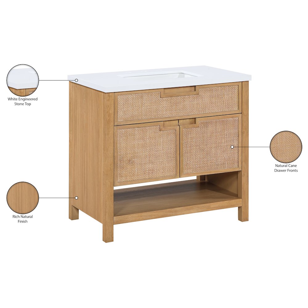Soren 36" Natural Engineered Stone And Solid Wood Bathroom Vanity