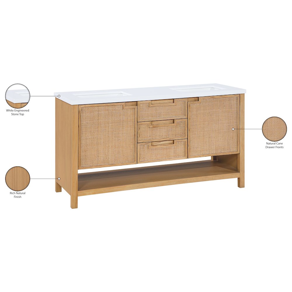 Soren 60" Natural Engineered Stone And Solid Wood Bathroom Vanity