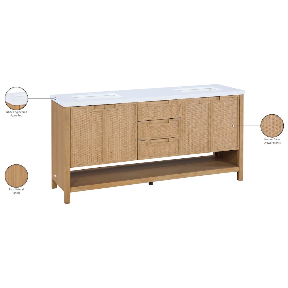 Soren 72" Natural Engineered Stone And Solid Wood Bathroom Vanity
