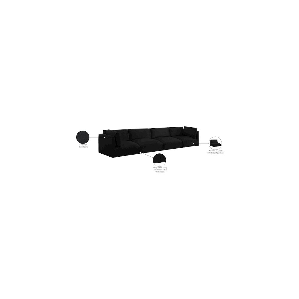 Ease Black Polyester Fabric Modular Sofa