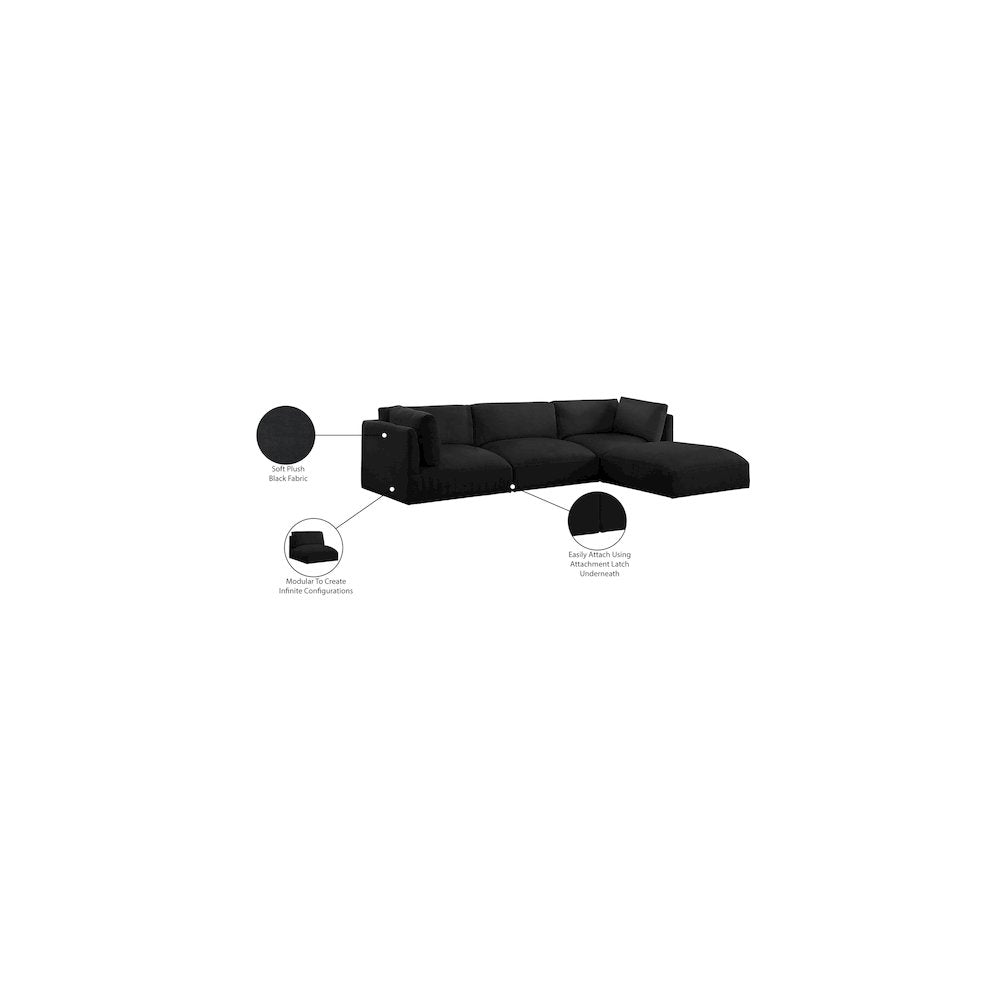 Ease Black Polyester Fabric Modular Sectional