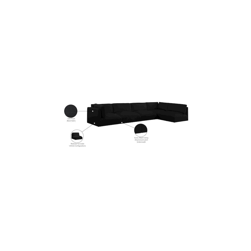 Ease Black Polyester Fabric Modular Sectional