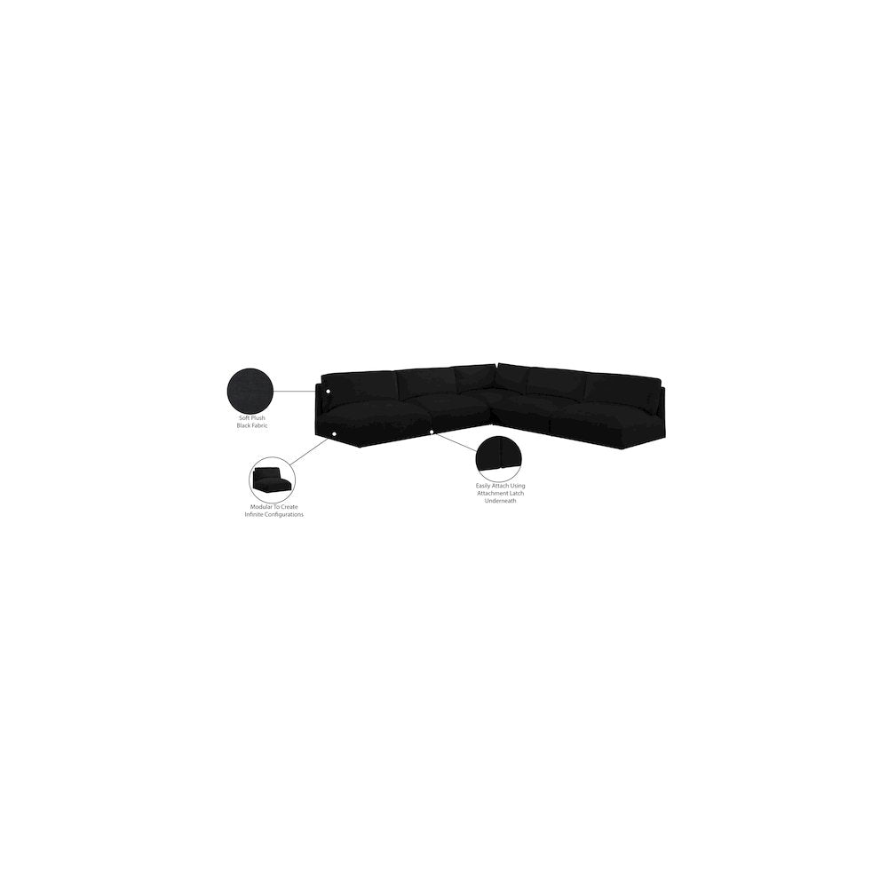 Ease Black Polyester Fabric Modular Sectional