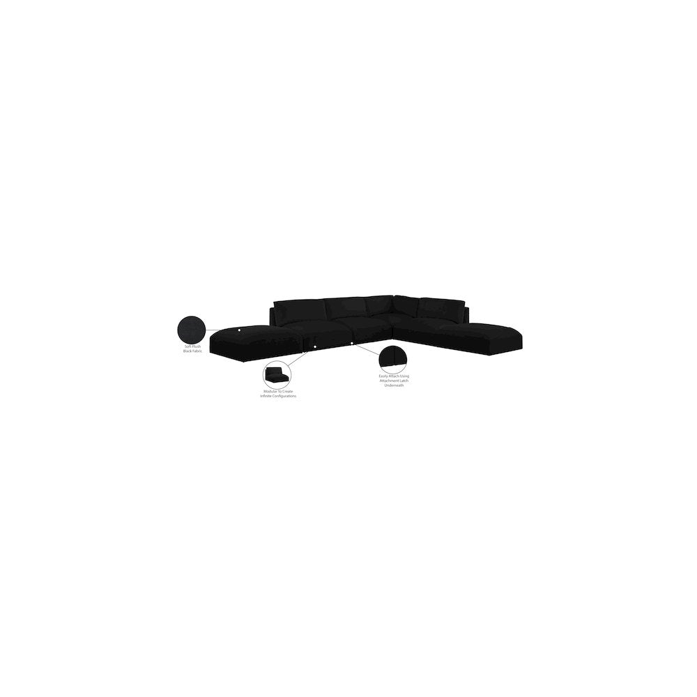 Ease Black Polyester Fabric Modular Sectional
