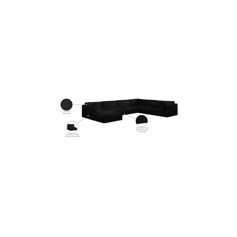Ease Black Polyester Fabric Modular Sectional
