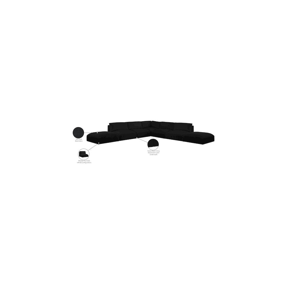Ease Black Polyester Fabric Modular Sectional