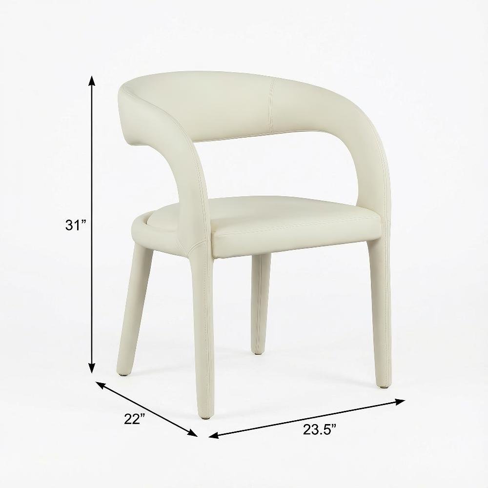 Cream Vegan Leather Dining Chair Contemporary Armrest Seat Comfortable Support