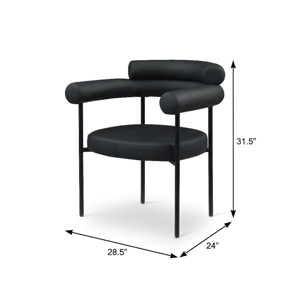 Matte Black Vegan Leather Dining Chairs Set of 2 with Armrests