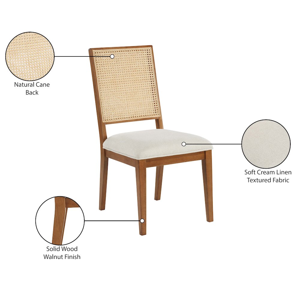 Butterfly Cream Linen Textured Fabric Dining Chair, Set of 2