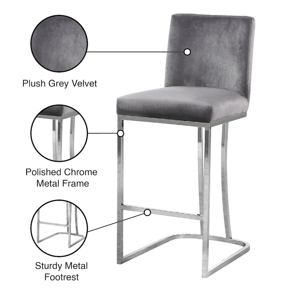 Heidi Grey Velvet Stool