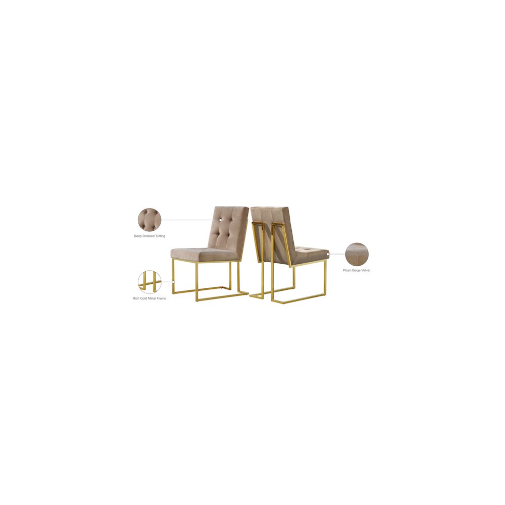 Pierre Beige Velvet Dining Chair, Set of 2