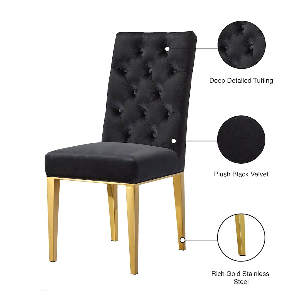 Capri Black Velvet Dining Chair, Set of 2