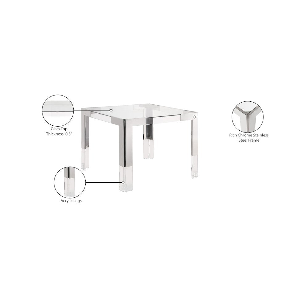 Casper 38" Chrome Glass Top, Acrylic And Steel Base Dining / Game Table