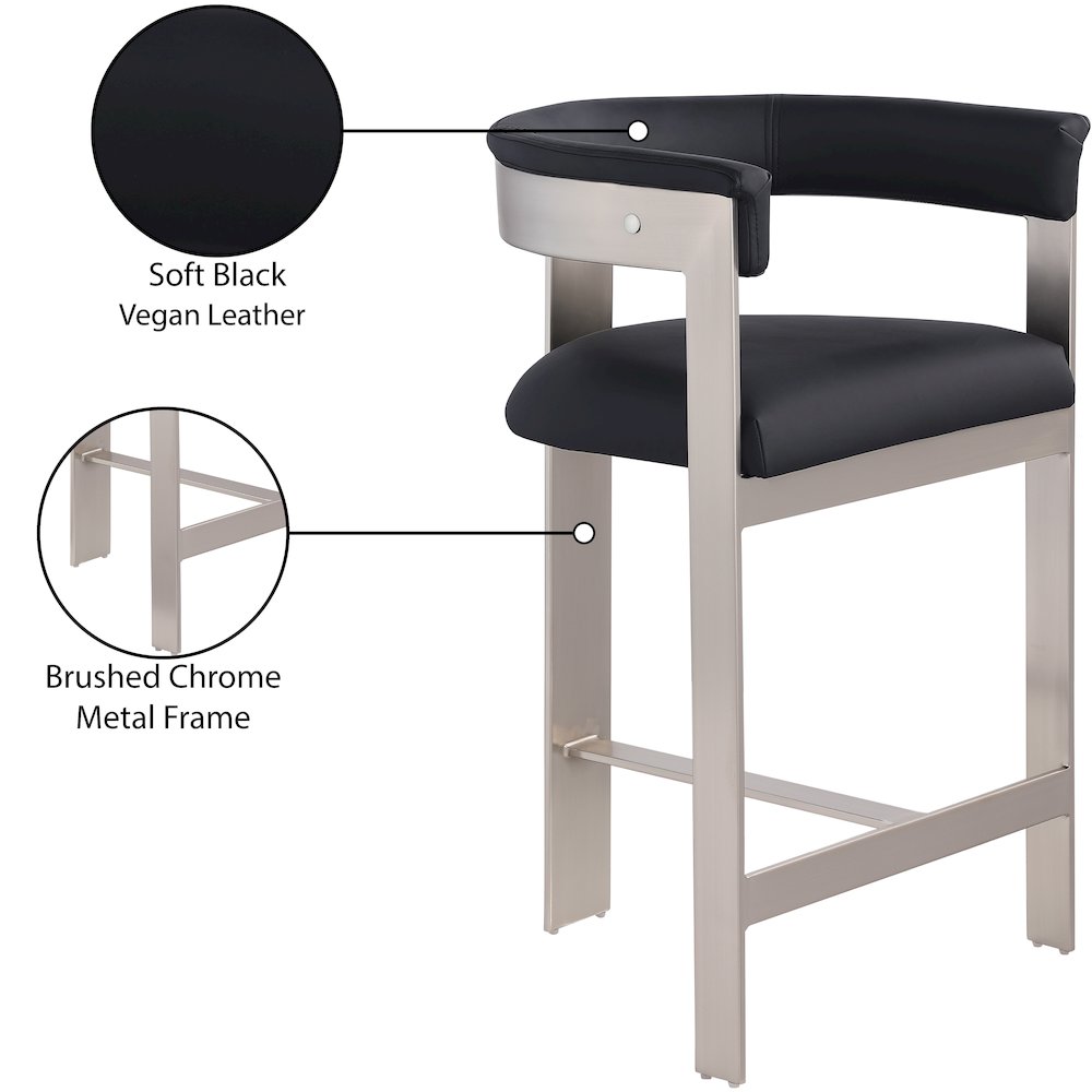 Romeo Black Vegan Leather Counter Stool, Set of 2