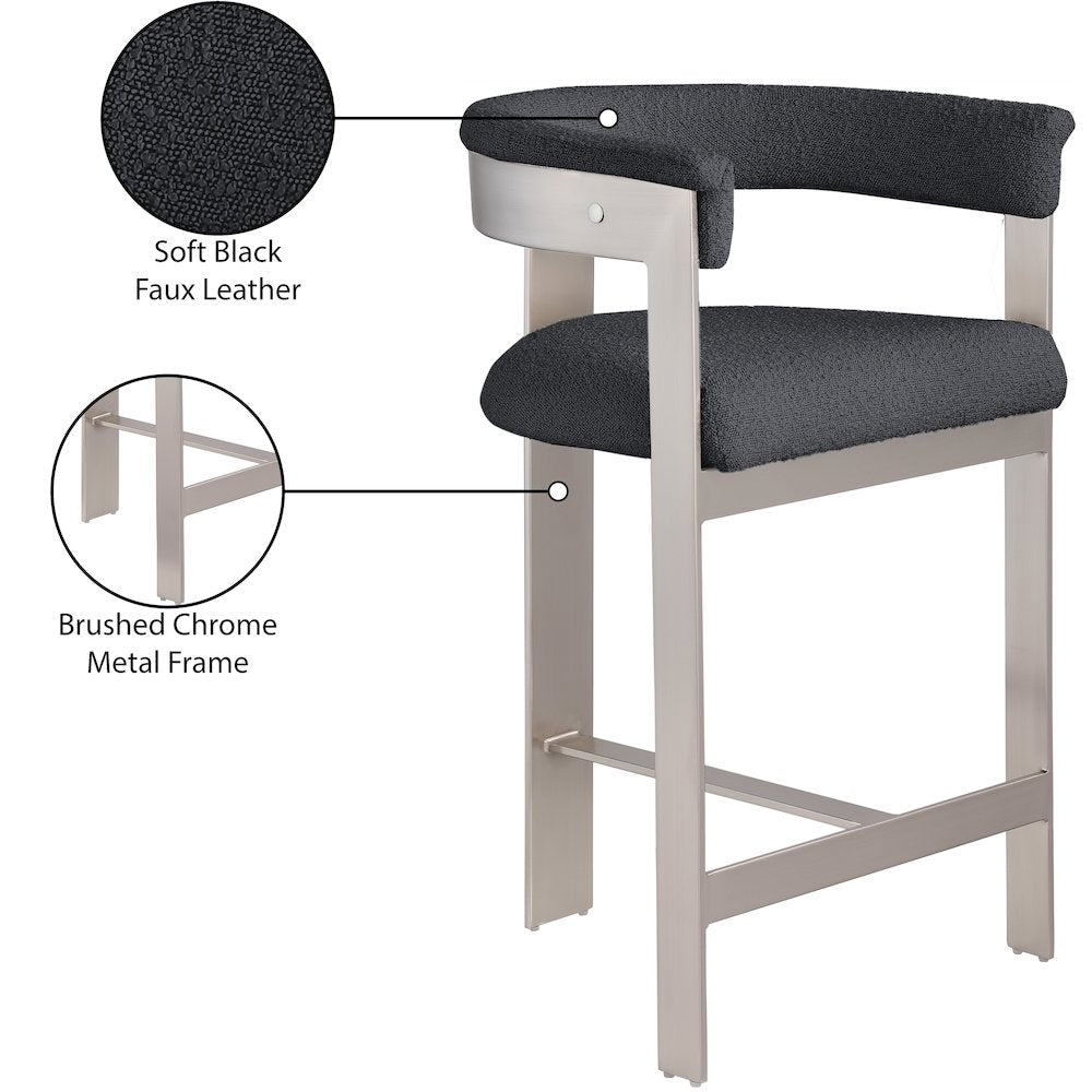 Romeo Black Boucle Fabric Counter Stool, Set of 2
