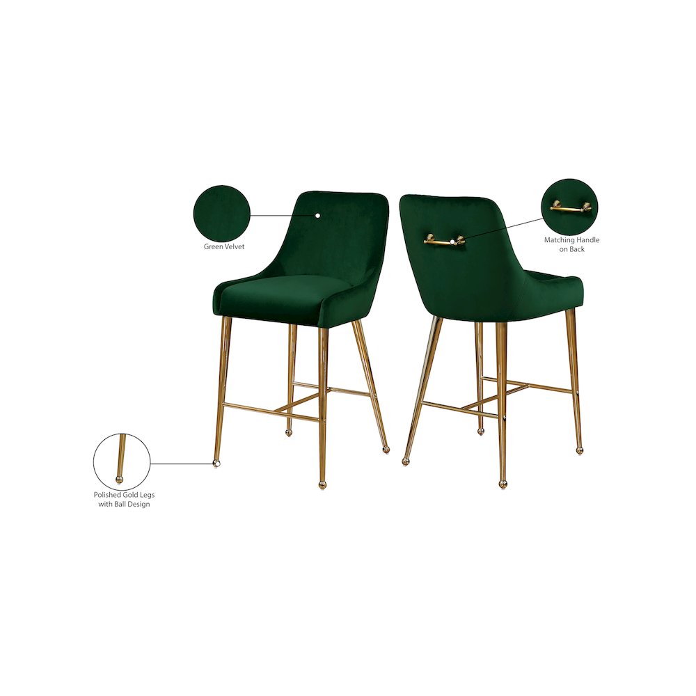 Owen Green Velvet Stool, Set of 2