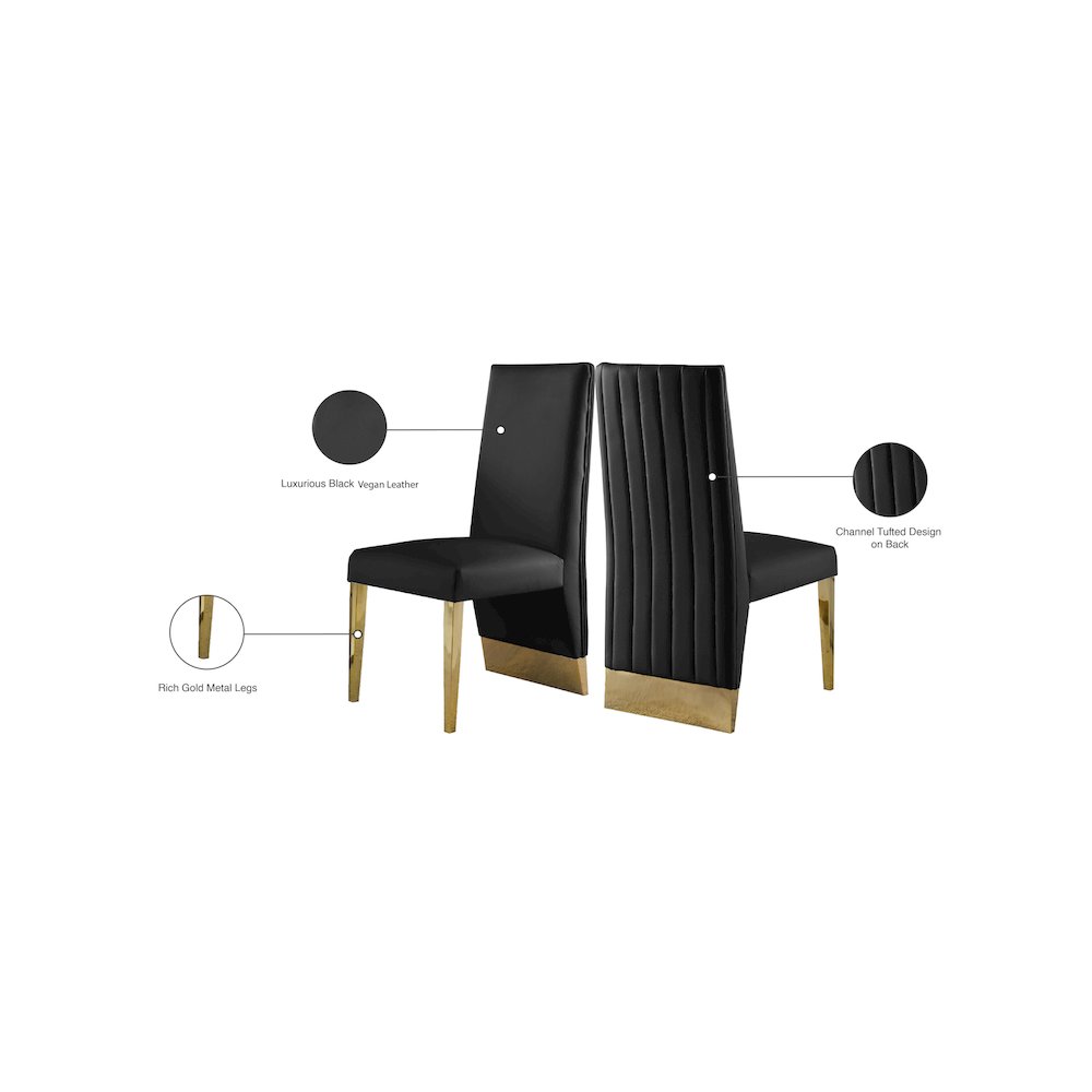Porsha Black Vegan Leather Dining Chair, Set of 2