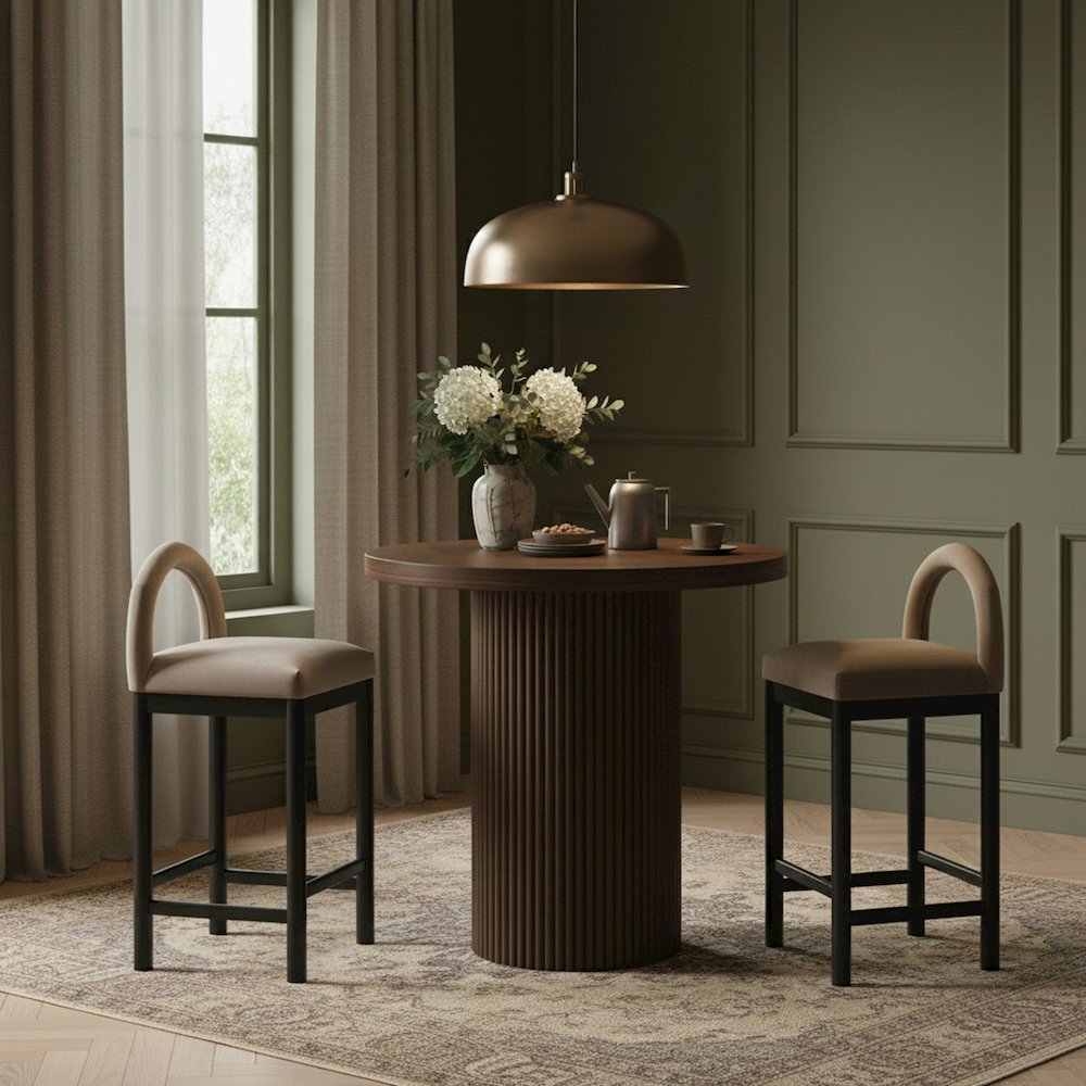 Belinda Brown Oak Veneer And Solid Wood Counter Height Table