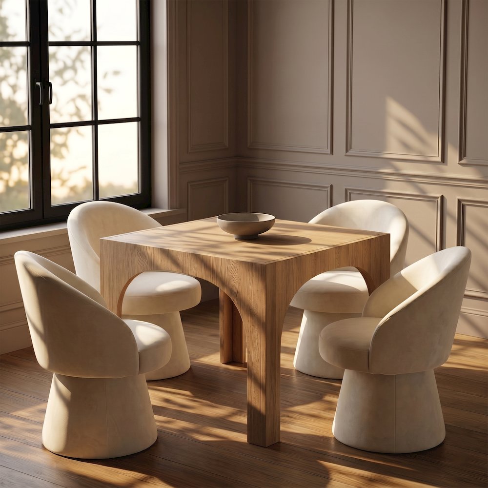 Selene Cream Velvet Performance Fabric Upholstered Swivel Dining Chair