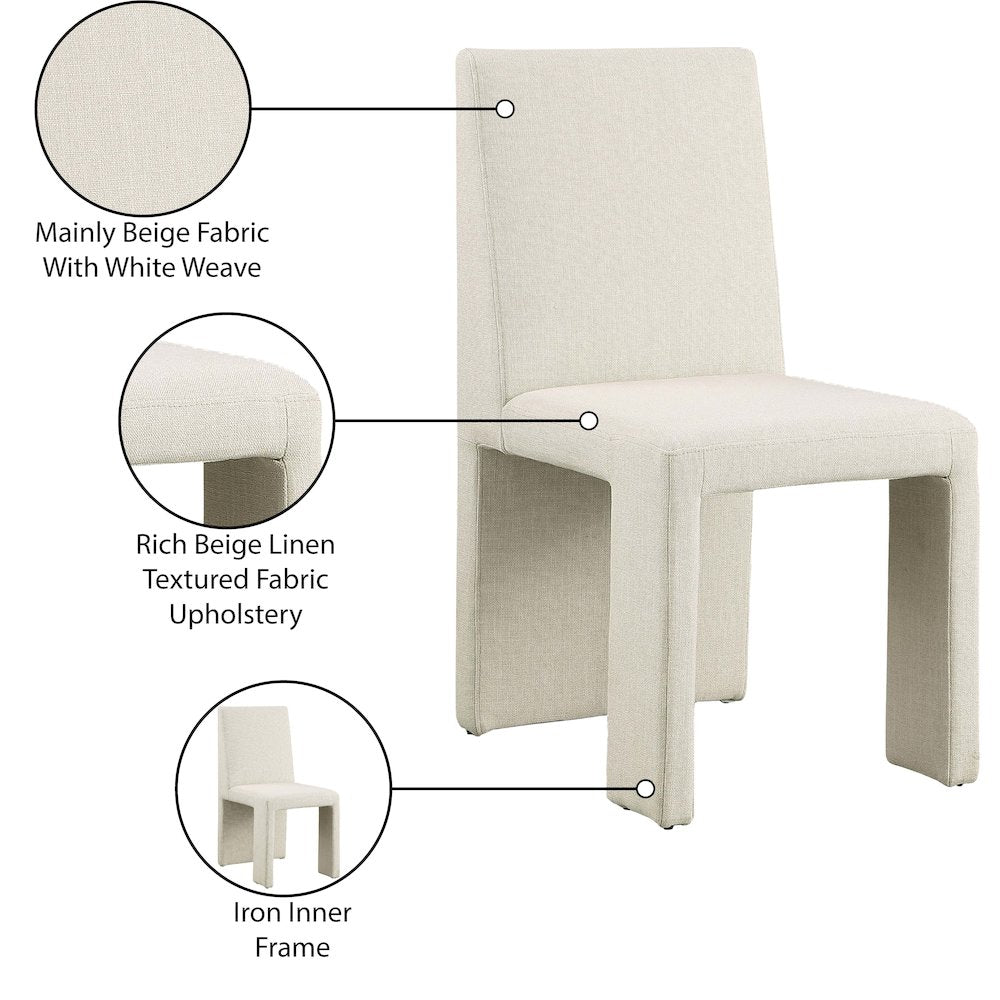 Benson Beige Linen Textured Fabric Dining Chair, Set of 2