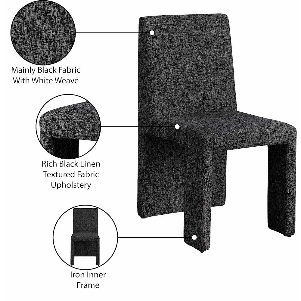 Benson Black Linen Textured Fabric Dining Chair, Set of 2