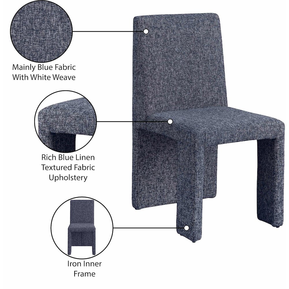 Benson Blue Linen Textured Fabric Dining Chair, Set of 2