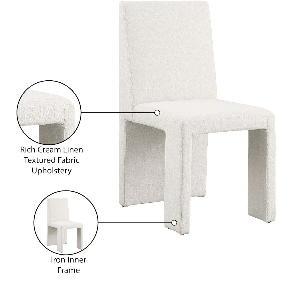Benson Cream Linen Textured Fabric Dining Chair, Set of 2