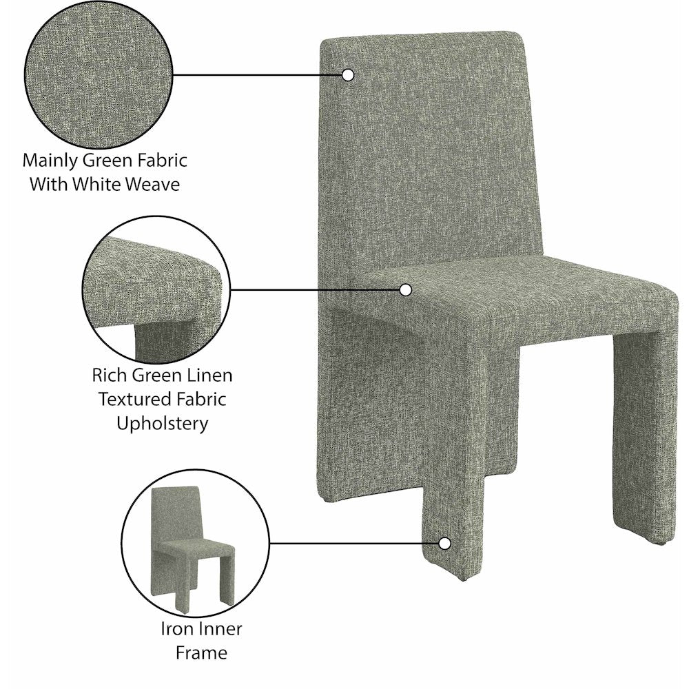 Benson Green Linen Textured Fabric Dining Chair, Set of 2