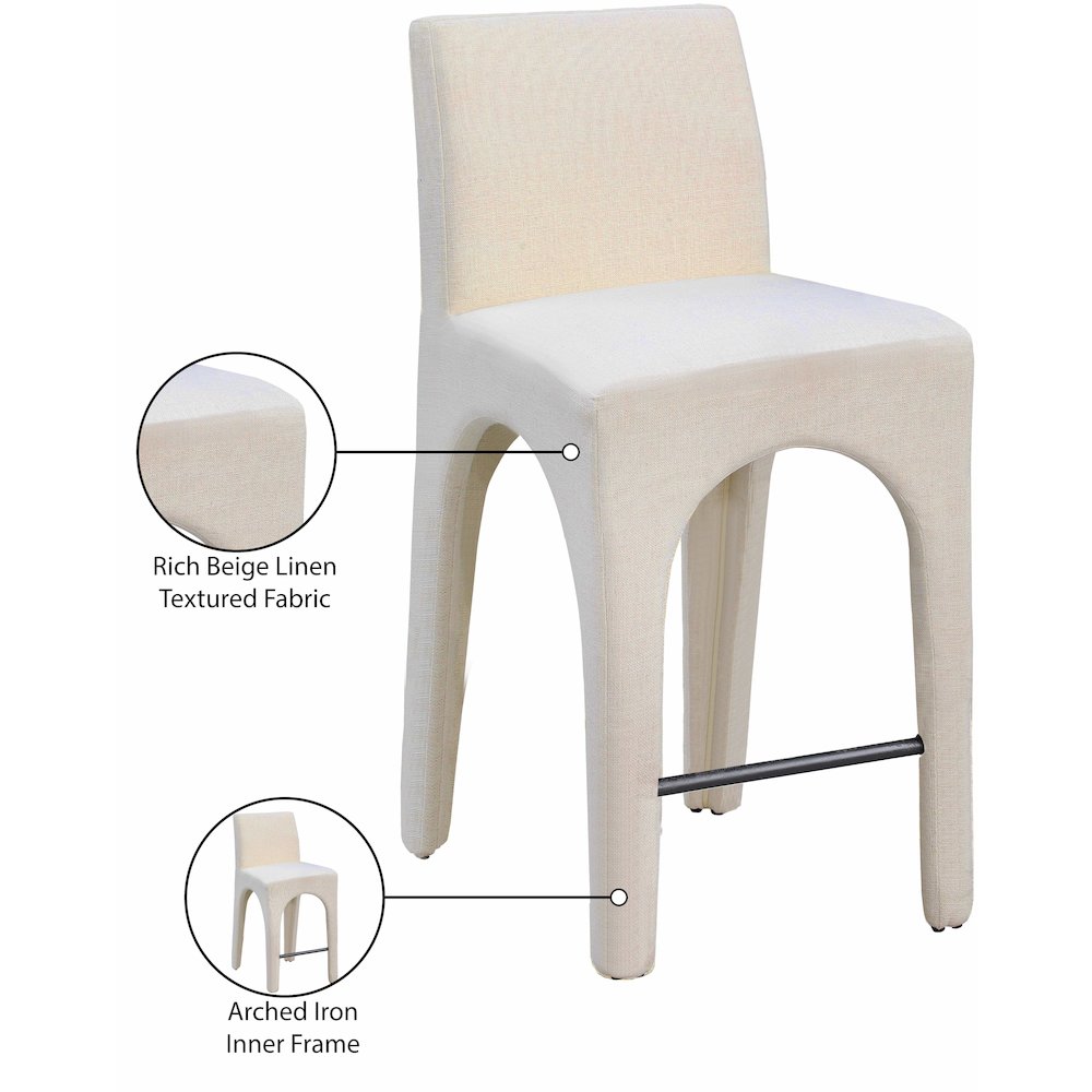 Gramercy Beige Linen Textured Fabric Stool