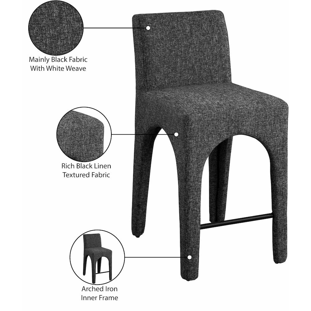 Gramercy Black Linen Textured Fabric Stool