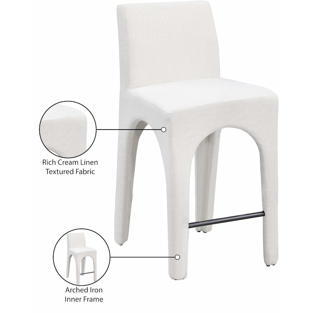 Gramercy Cream Linen Textured Fabric Stool