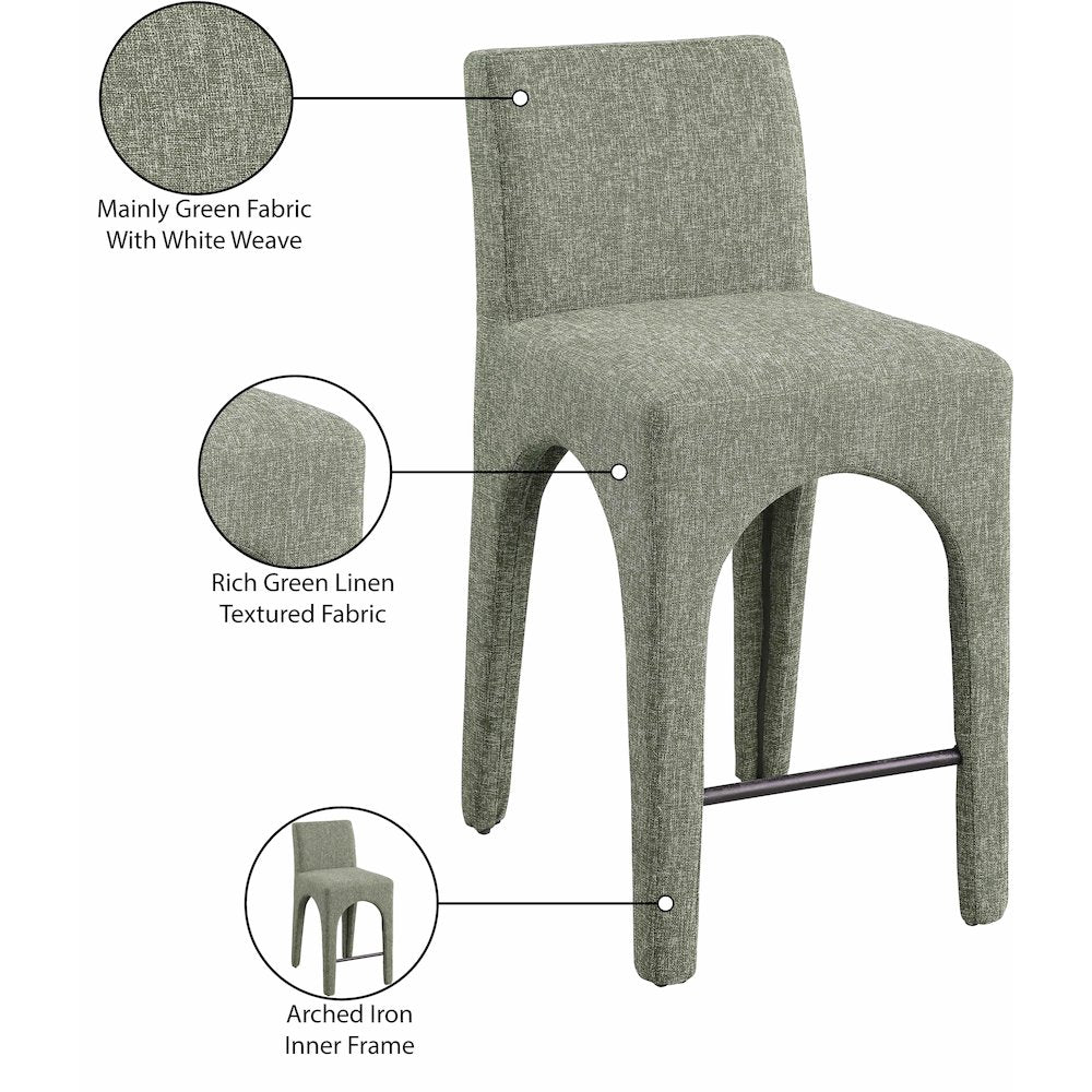 Gramercy Green Linen Textured Fabric Stool