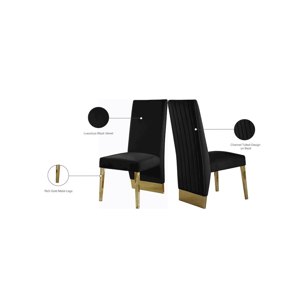 Porsha Black Velvet Dining Chair, Set of 2